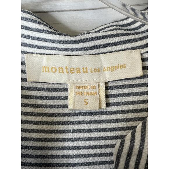 Monteau Los Angeles Shirt Womens Small Black White Striped Peplum V-Neck Casual - Picture 6 of 10